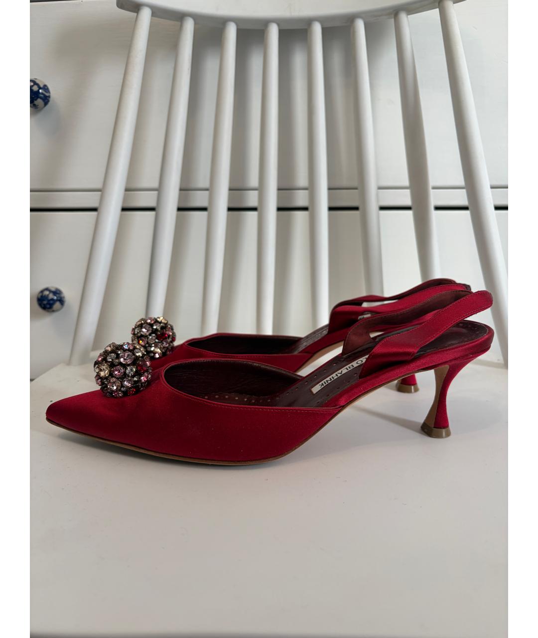 MANOLO BLAHNIK Бордовые текстильные туфли, фото 5