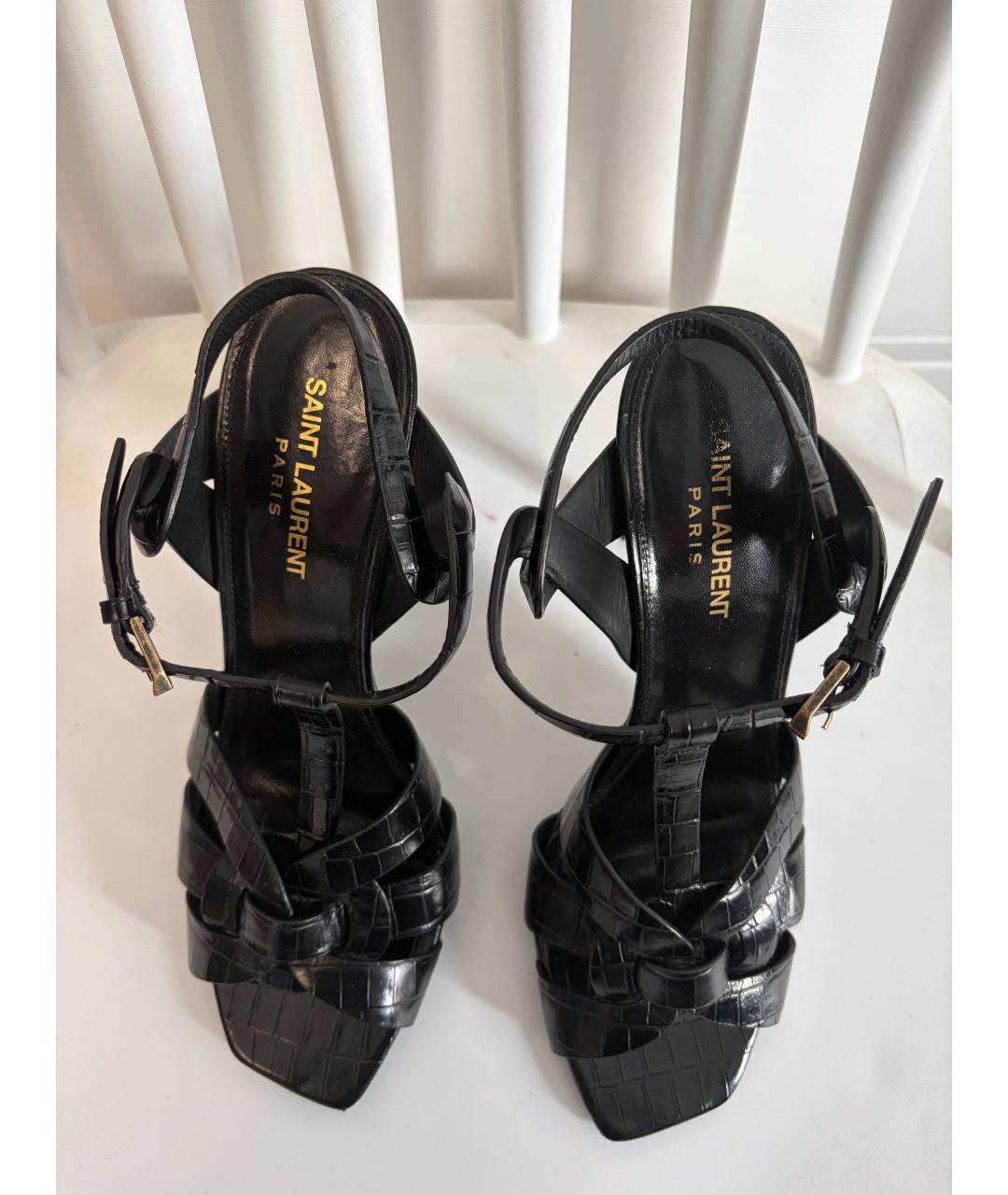 SAINT LAURENT Черные кожаные босоножки, фото 5