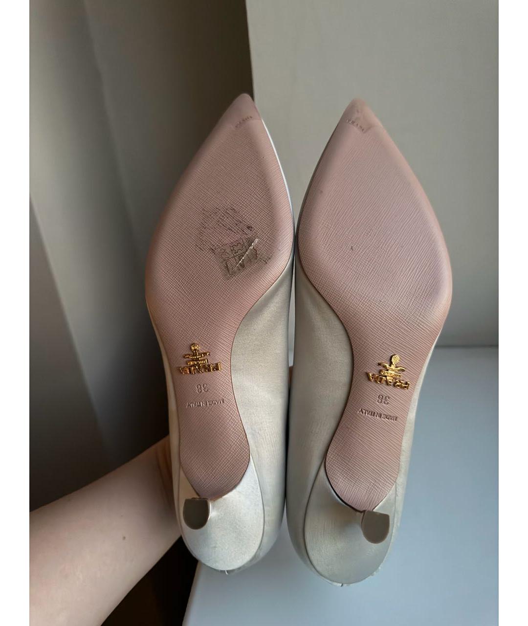 PRADA Бежевые текстильные лодочки на низком каблуке, фото 4