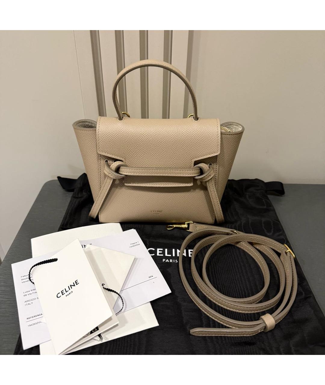 CELINE Бежевая кожаная сумка через плечо, фото 5