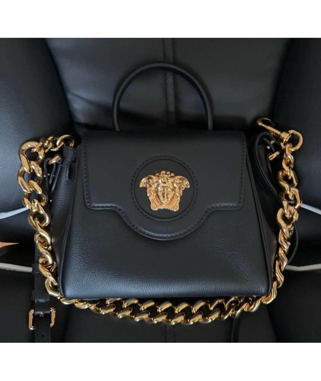 VERSACE Черная кожаная сумка с короткими ручками, фото 6