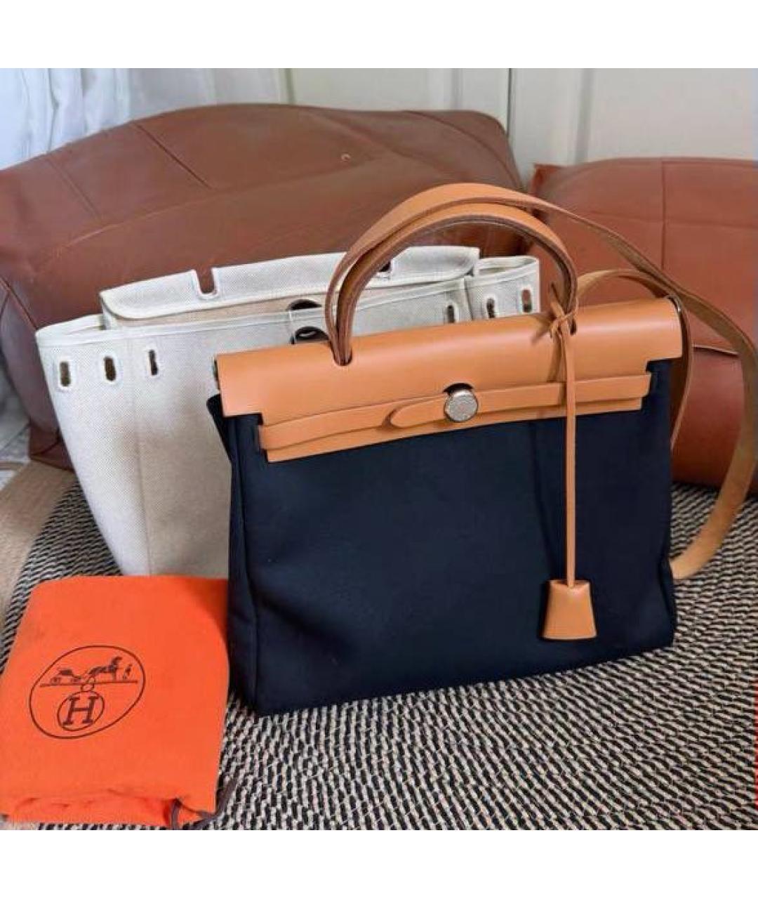 HERMES Коричневая тканевая сумка тоут, фото 5