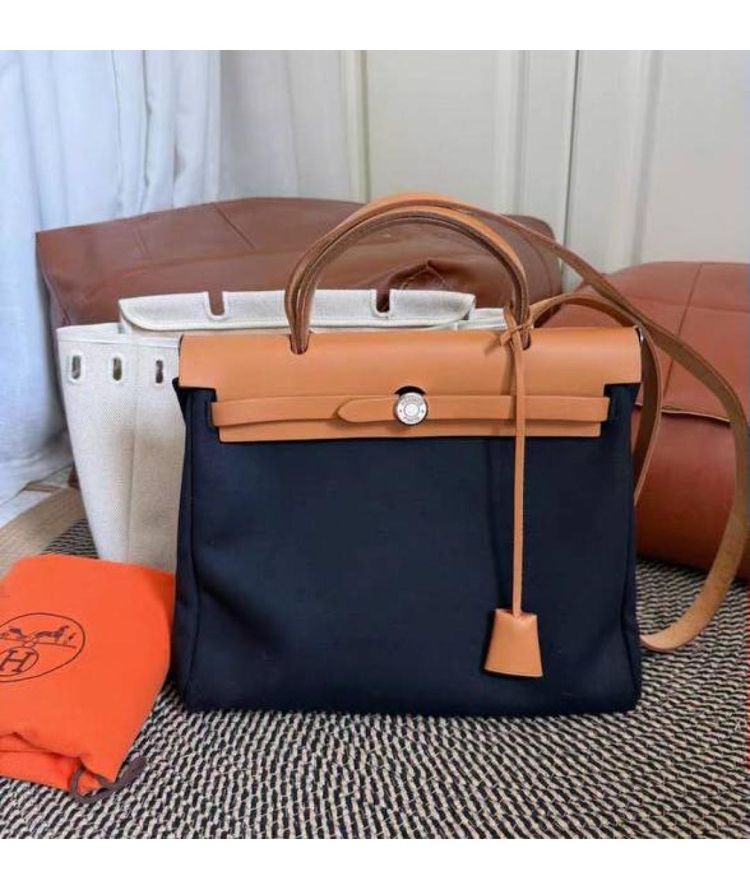 HERMES Коричневая тканевая сумка тоут, фото 9