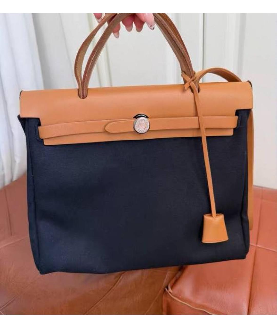 HERMES Коричневая тканевая сумка тоут, фото 8