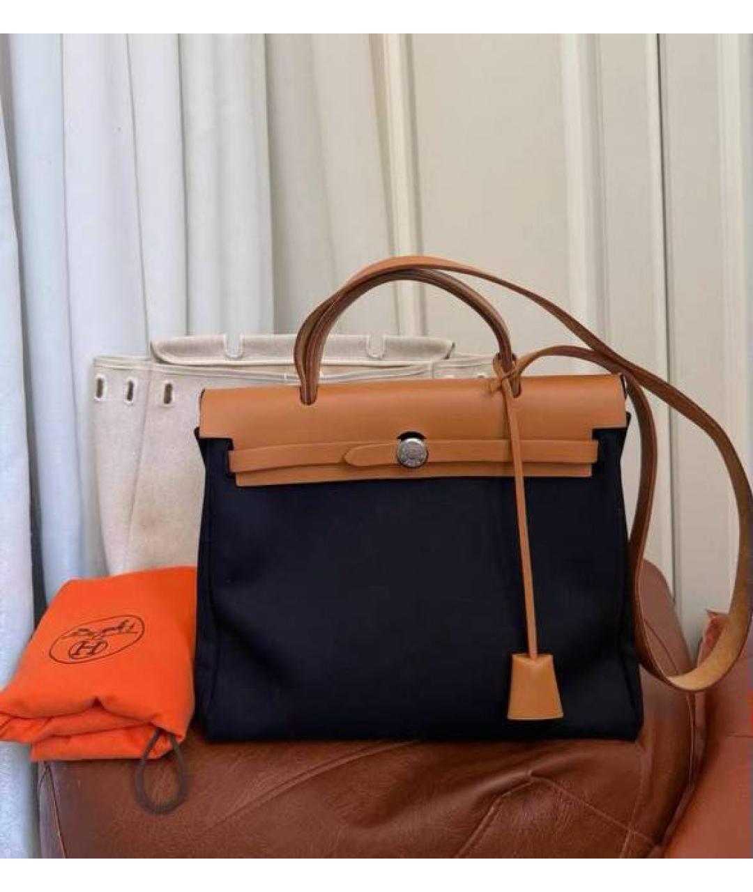 HERMES Коричневая тканевая сумка тоут, фото 3