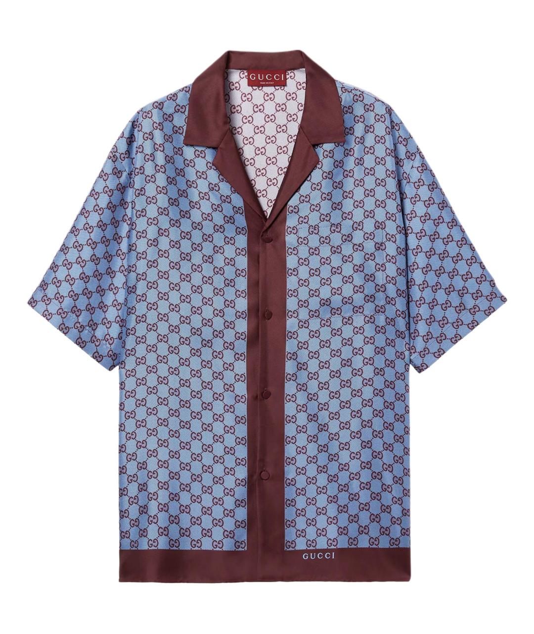 GUCCI Голубая шелковая классическая рубашка, фото 1