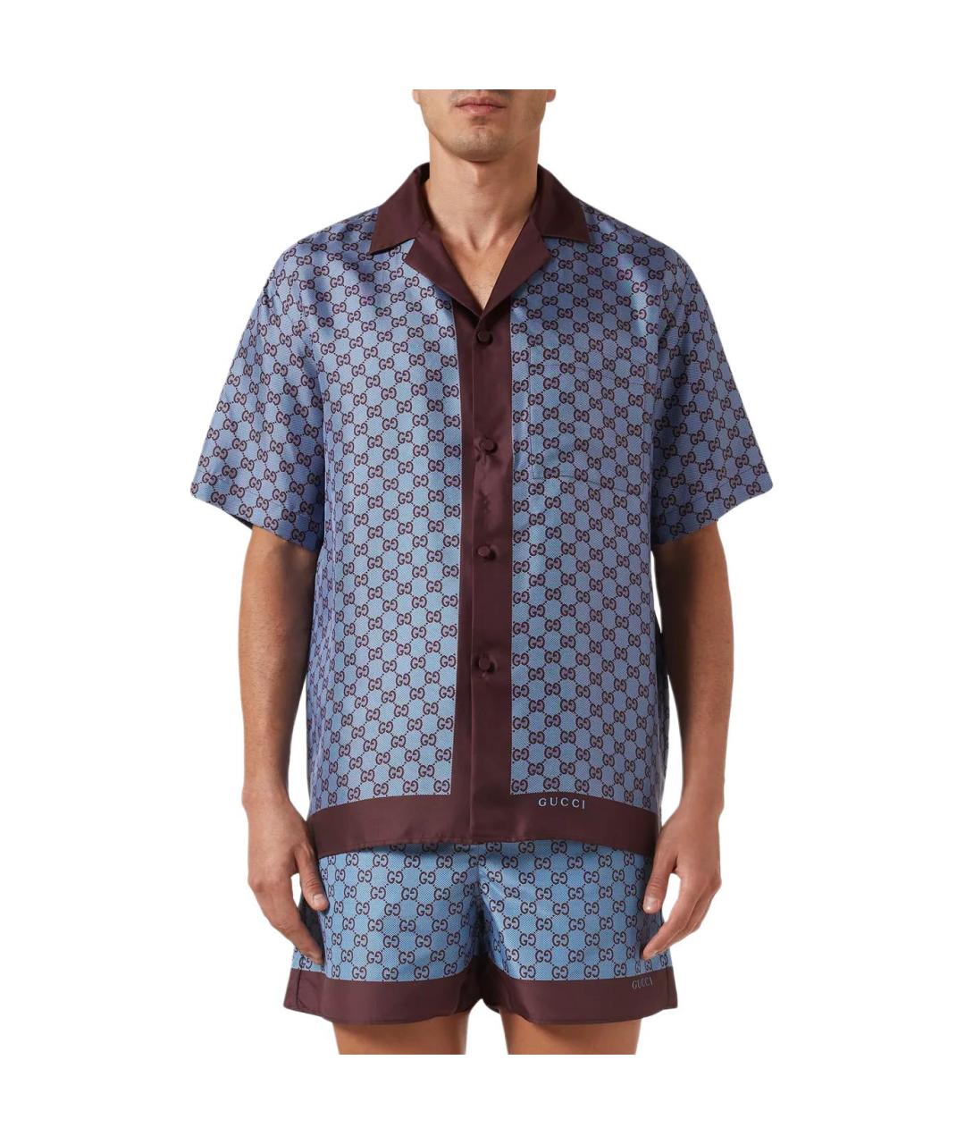 GUCCI Голубая шелковая классическая рубашка, фото 2