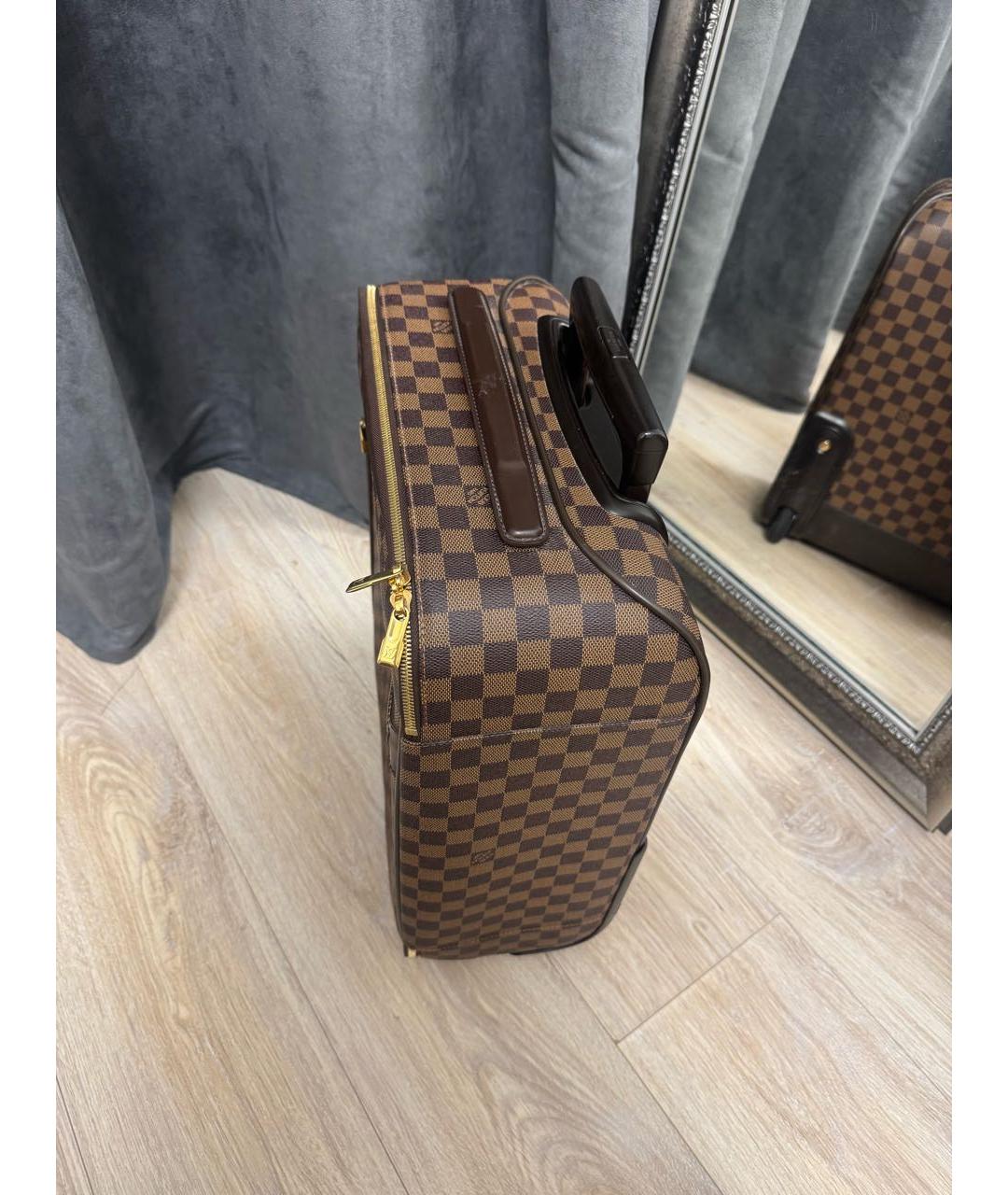 LOUIS VUITTON Коричневый кожаный чемодан, фото 5