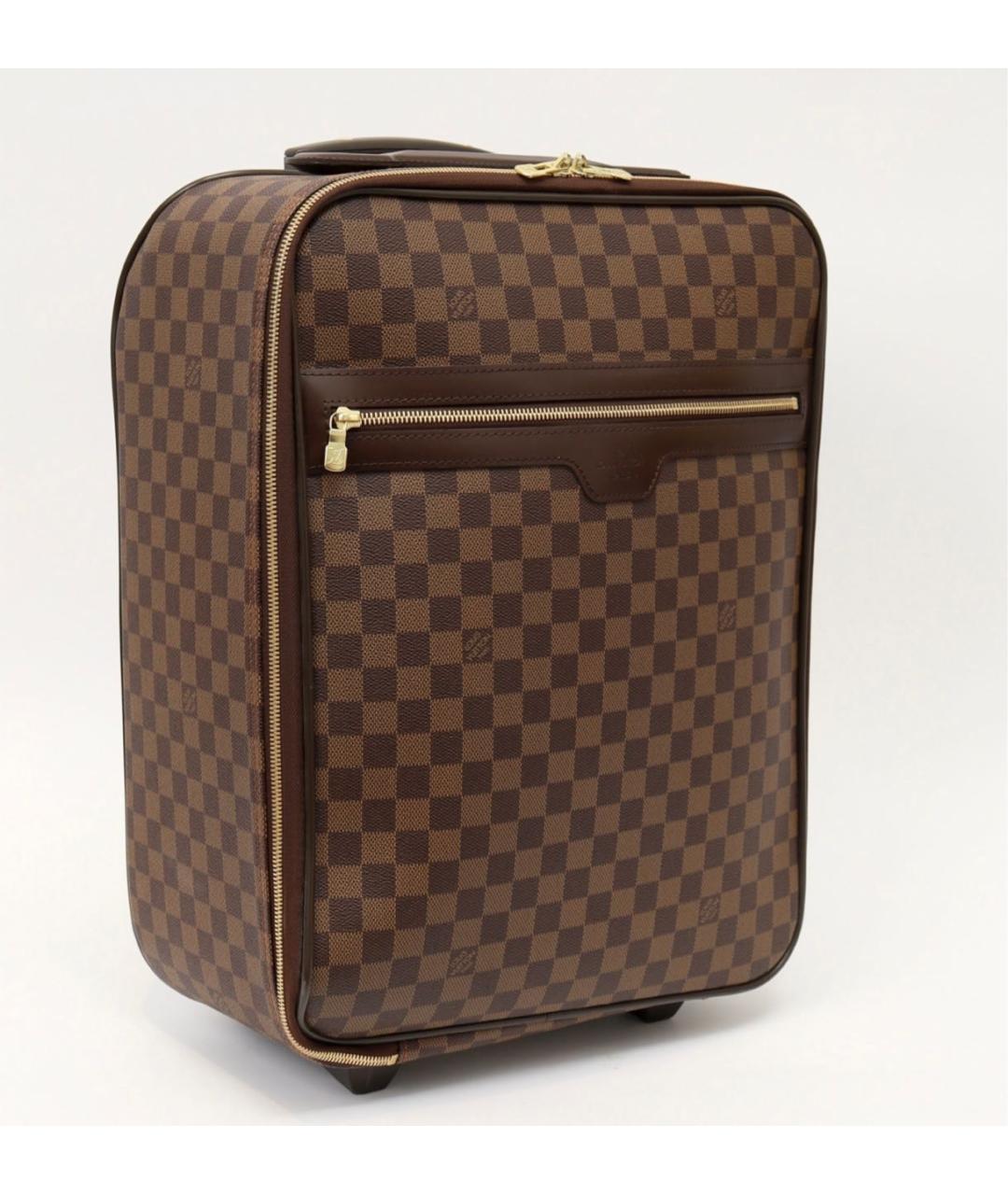 LOUIS VUITTON Коричневый кожаный чемодан, фото 9