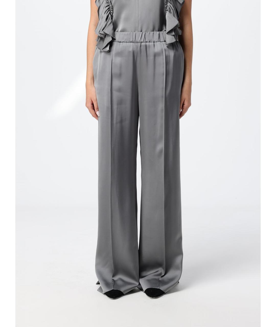 JIL SANDER Серебряные вискозные прямые брюки, фото 1