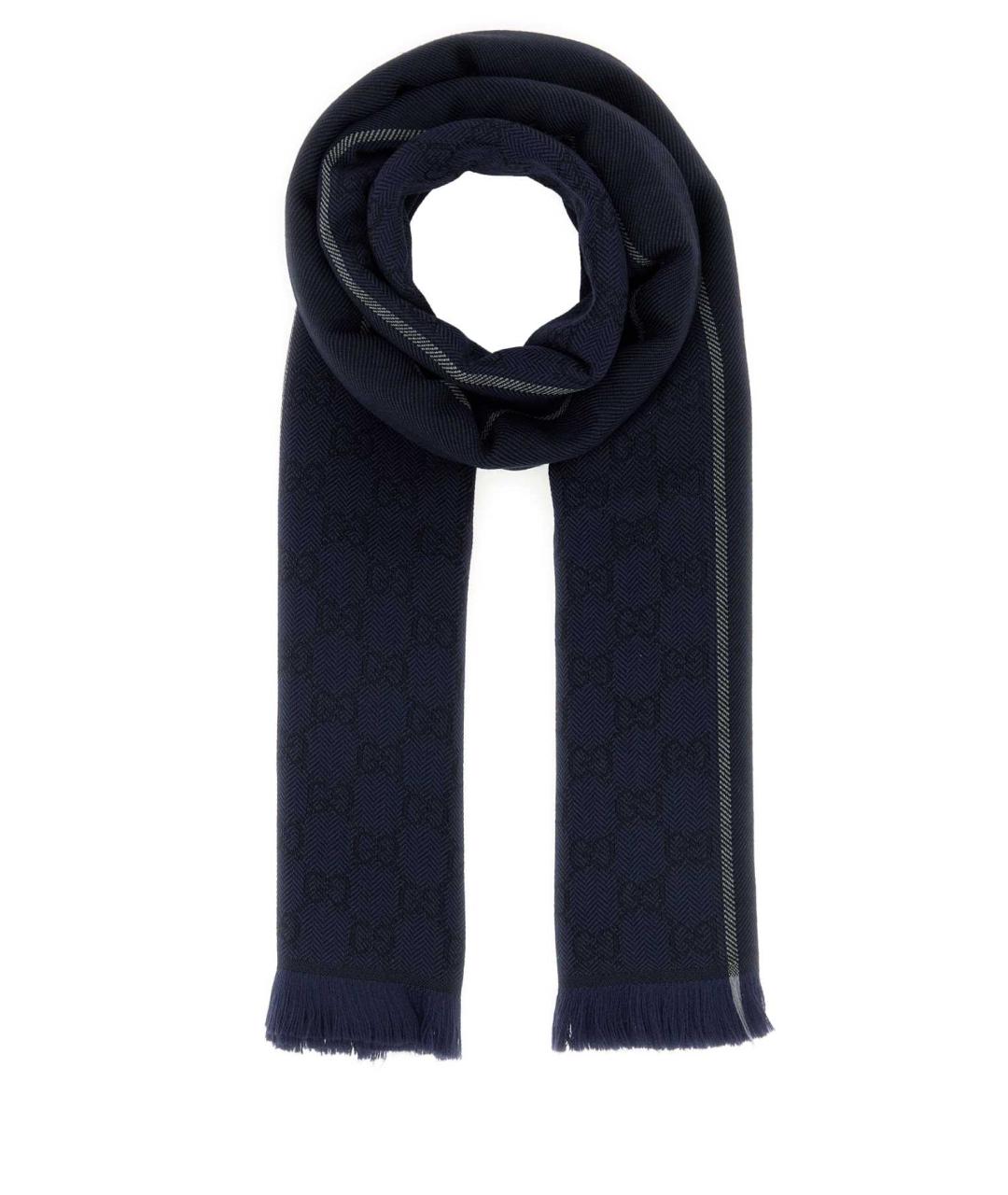 GUCCI Темно-синий шерстяной шарф, фото 1