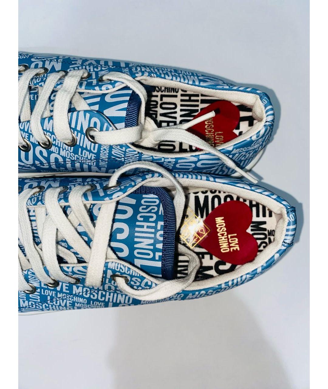 LOVE MOSCHINO Голубые кожаные кеды, фото 5