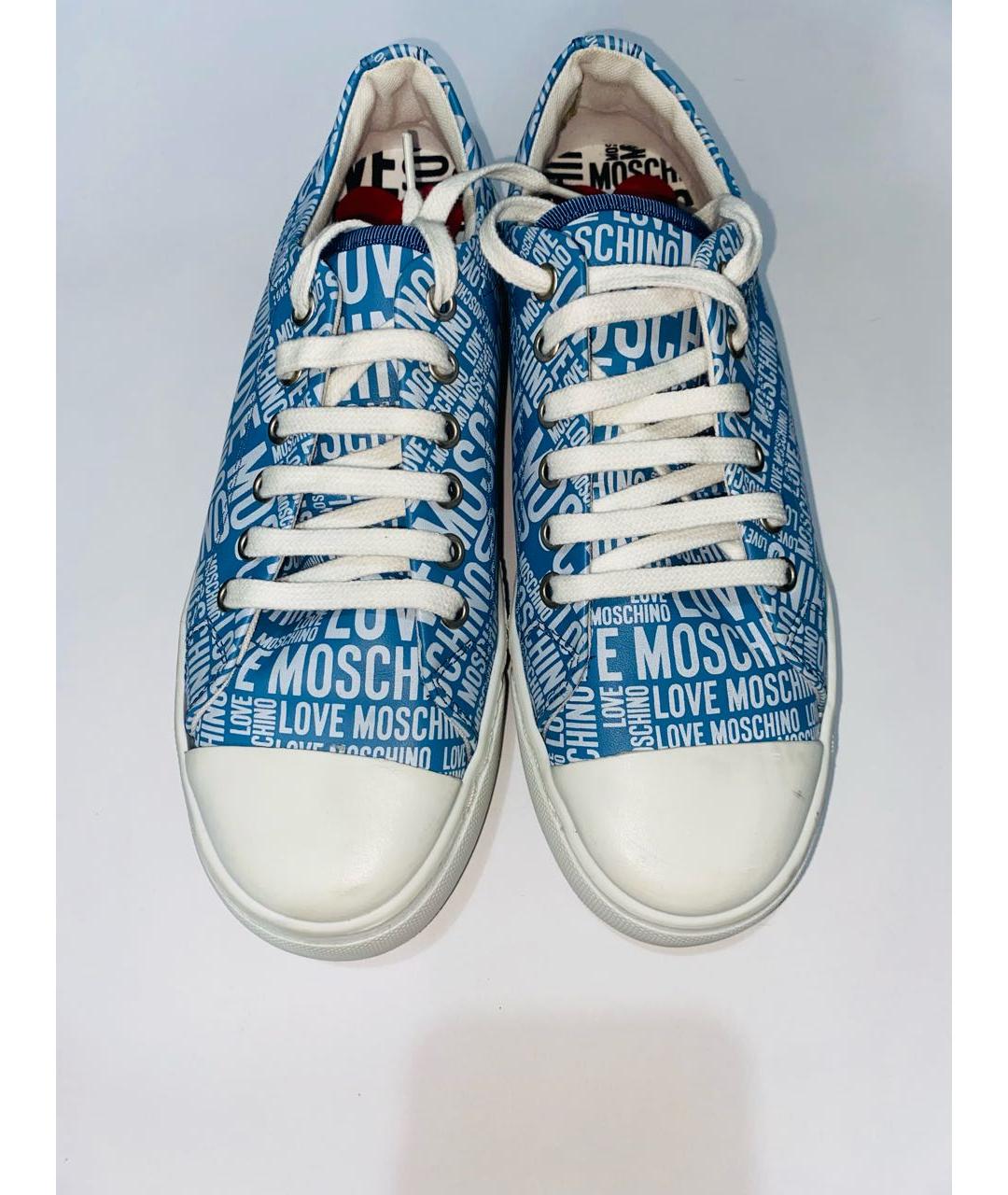 LOVE MOSCHINO Голубые кожаные кеды, фото 3