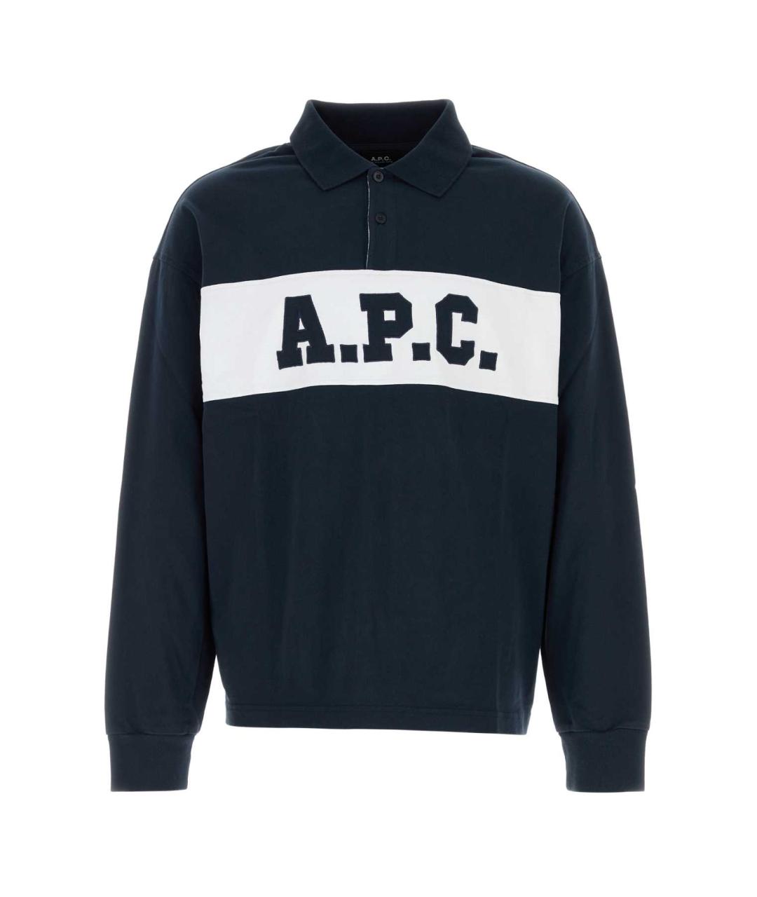 A.P.C. Темно-синее хлопковое поло с длинным рукавом, фото 1