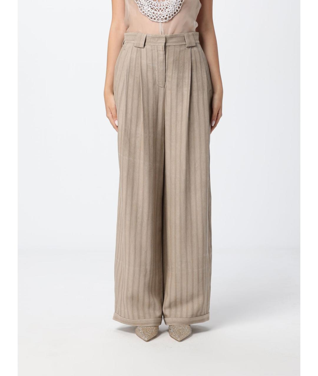 EMPORIO ARMANI Хаки вискозные прямые брюки, фото 5