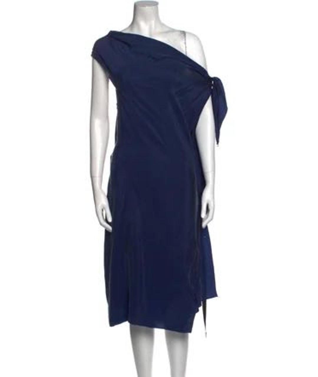 ROLAND MOURET Темно-синее шелковое коктейльное платье, фото 5