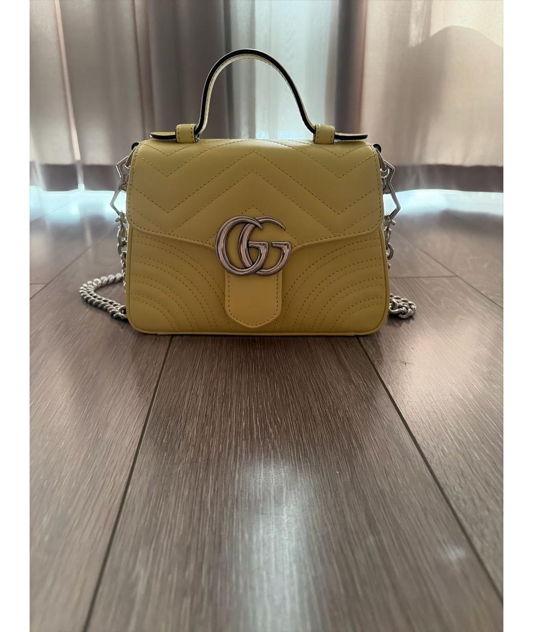 GUCCI Желтая кожаная сумка с короткими ручками, фото 5