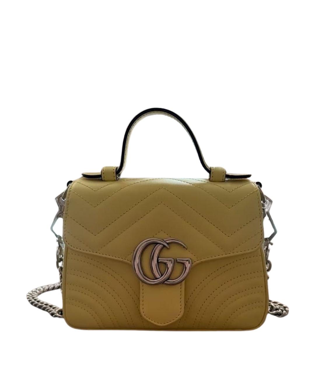 GUCCI Желтая кожаная сумка с короткими ручками, фото 1