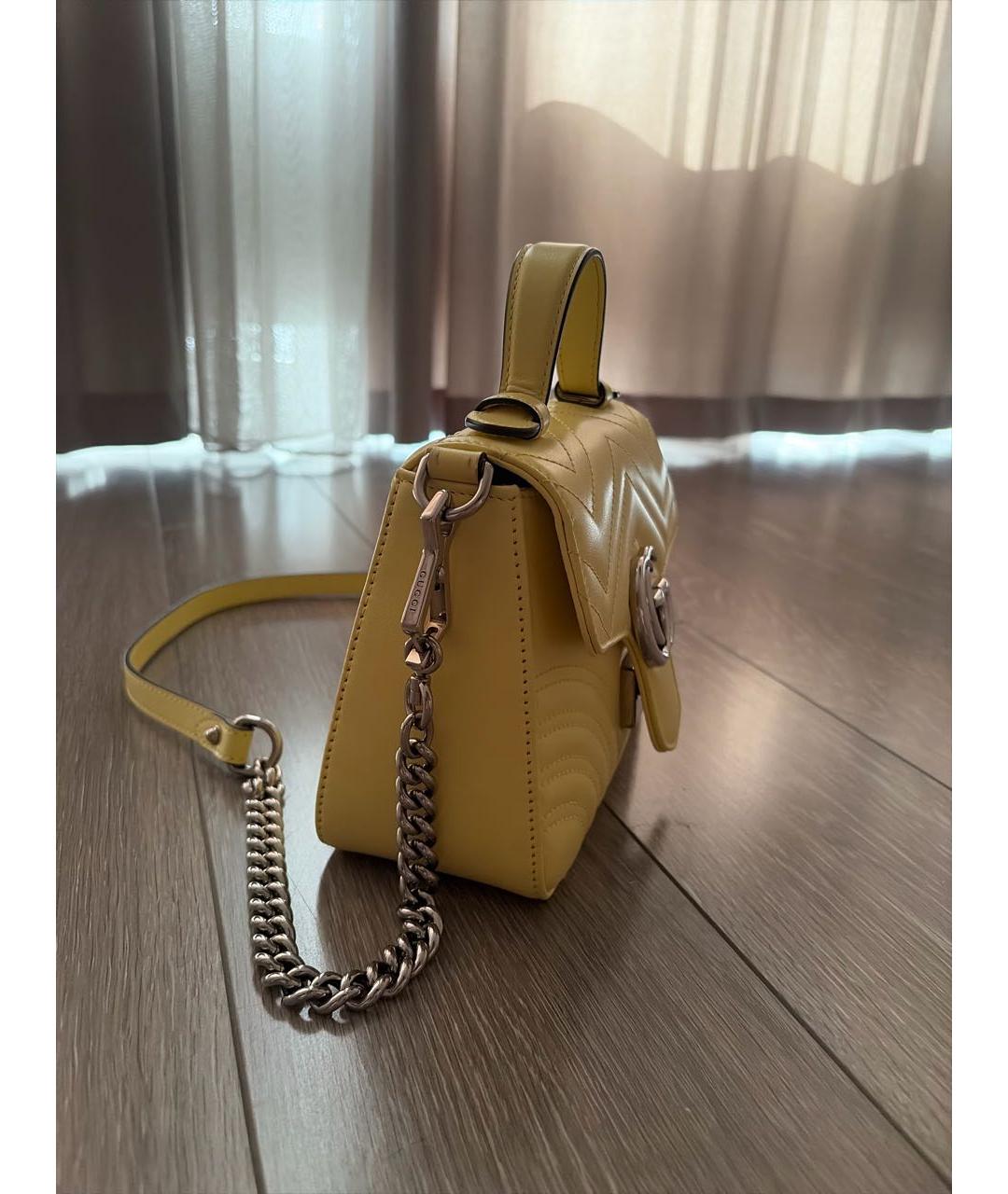 GUCCI Желтая кожаная сумка с короткими ручками, фото 2