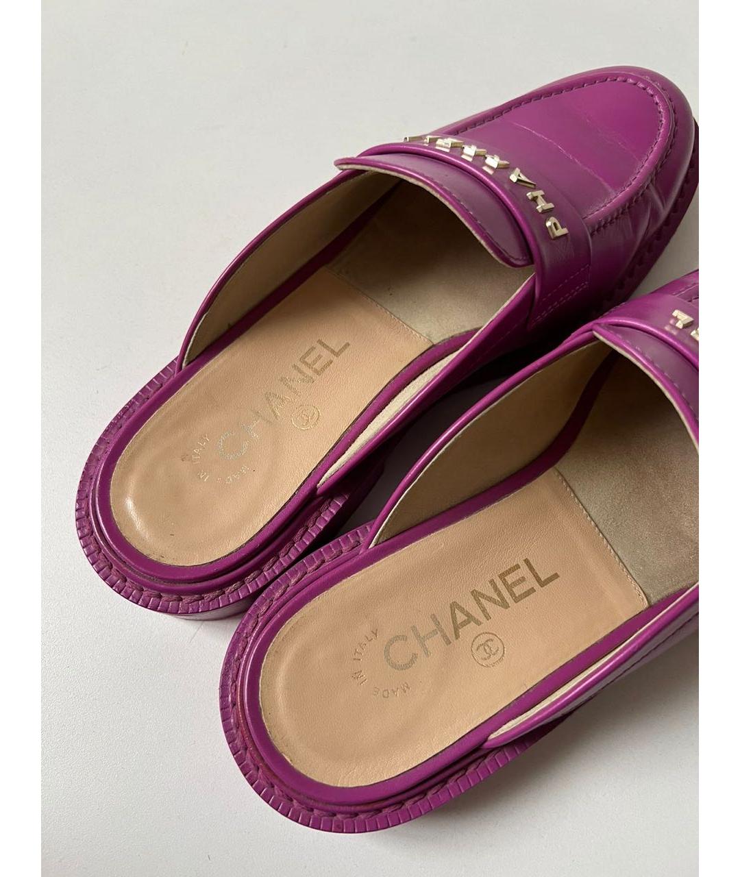CHANEL Фиолетовые кожаные мюли, фото 6