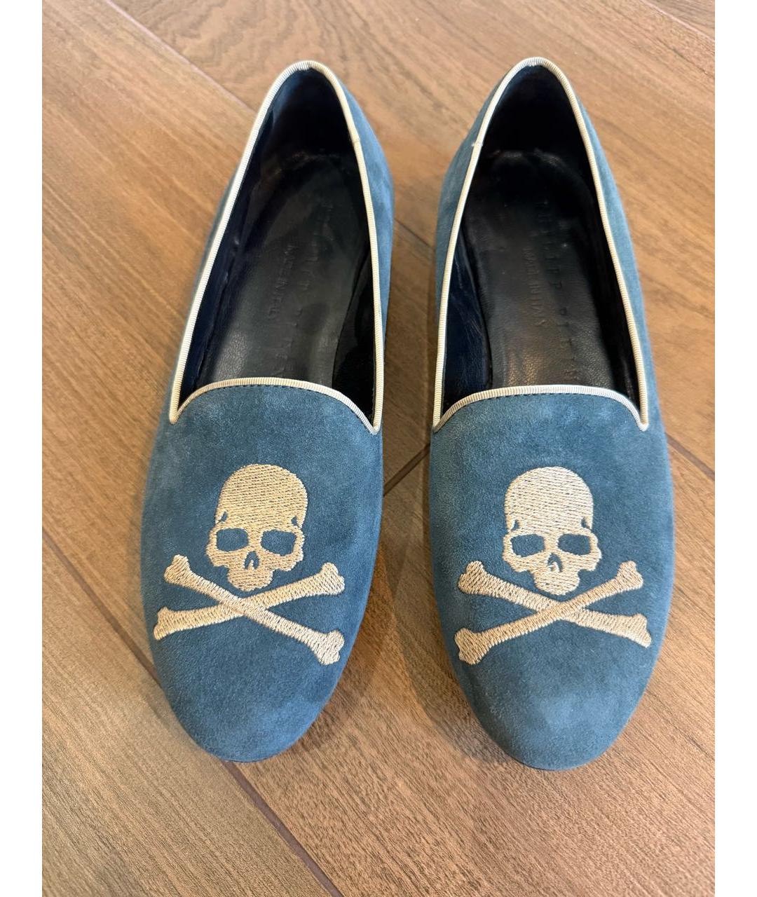 PHILIPP PLEIN Бирюзовые бархатные лоферы, фото 2