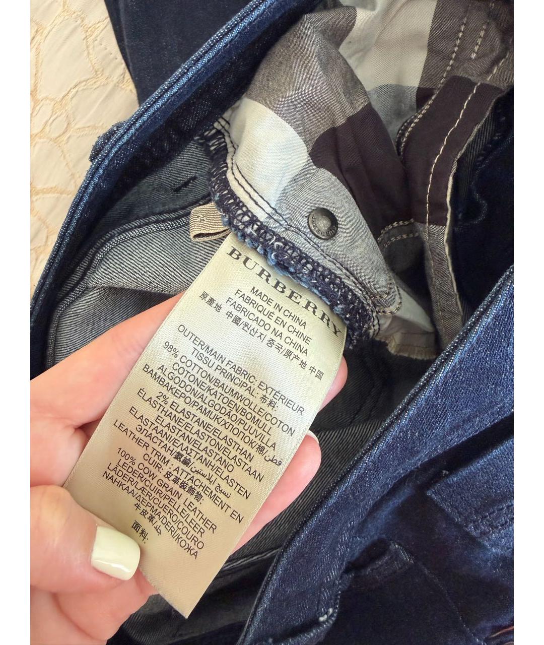 BURBERRY Темно-синие хлопковые джинсы слим, фото 5