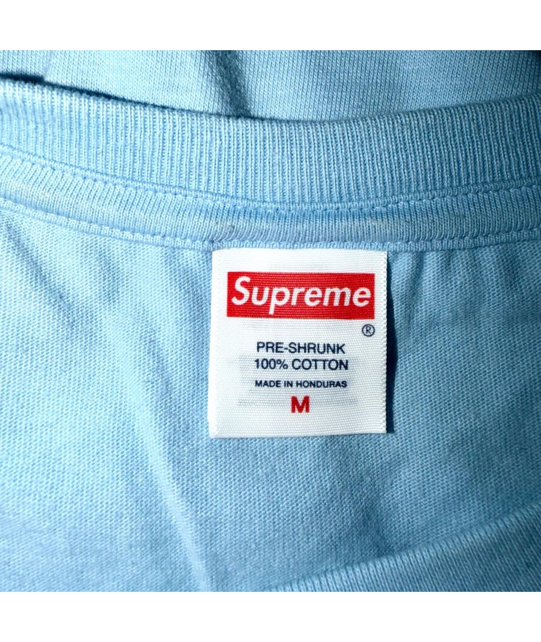 SUPREME Голубая хлопковая футболка, фото 3