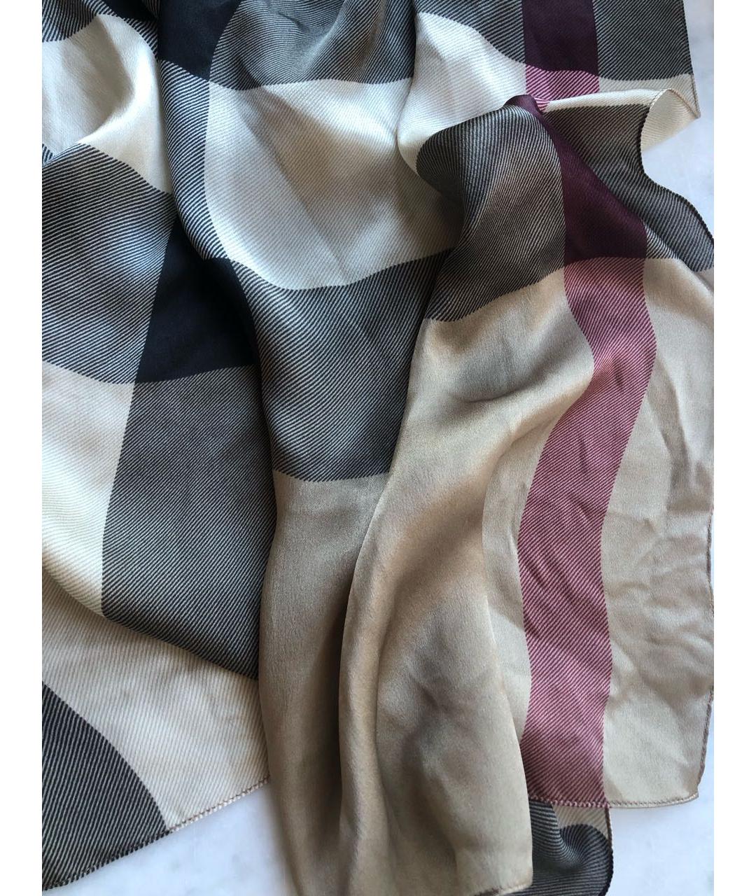 BURBERRY Бежевый шелковый платок, фото 2