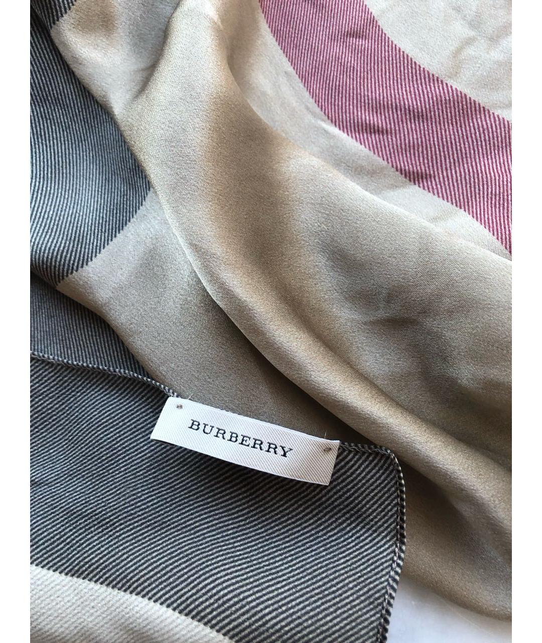 BURBERRY Бежевый шелковый платок, фото 3