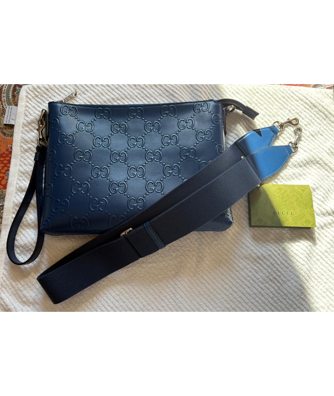 GUCCI Синяя кожаная барсетка, фото 5
