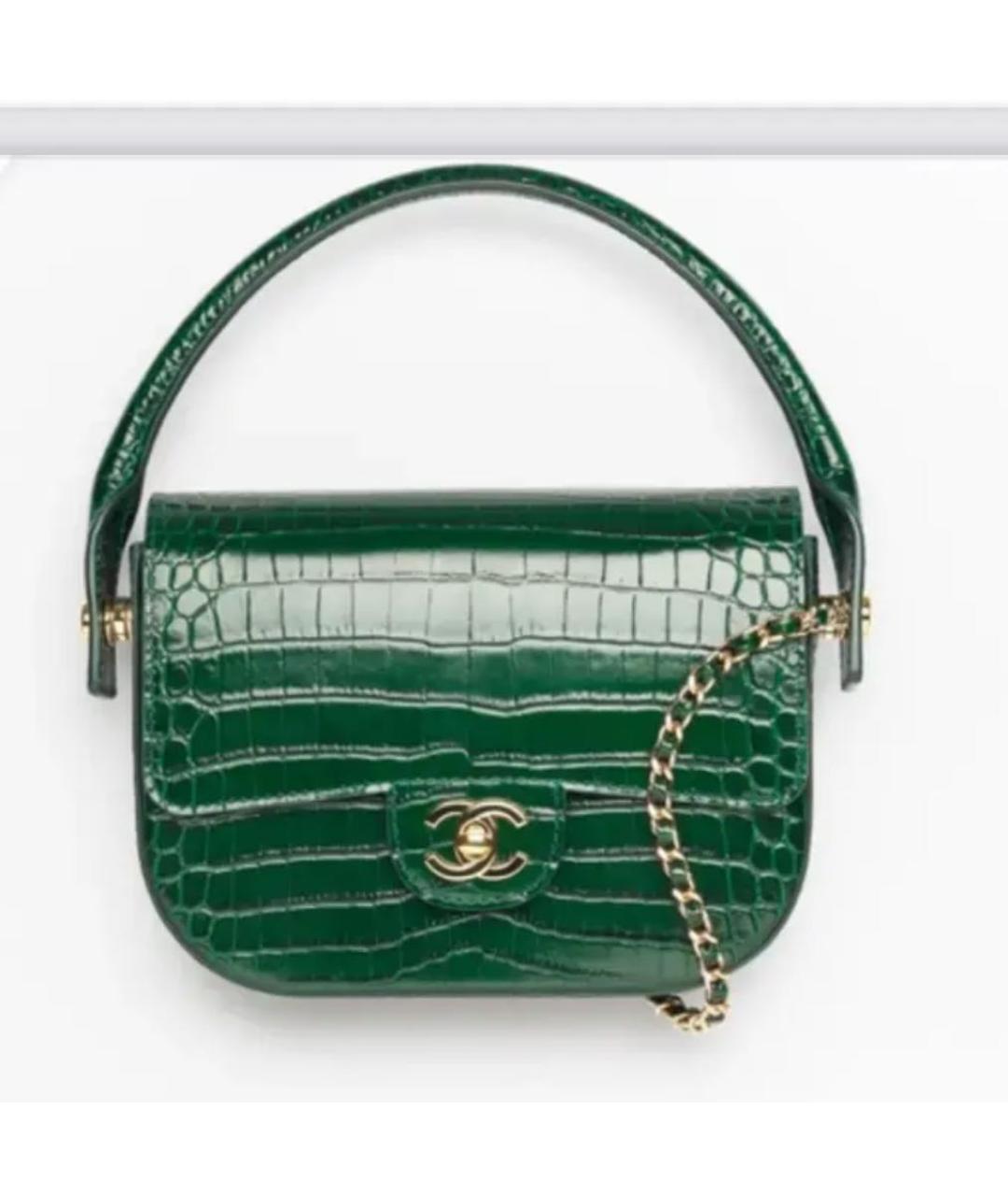 CHANEL Зеленая сумка с короткими ручками из лакированной кожи, фото 5