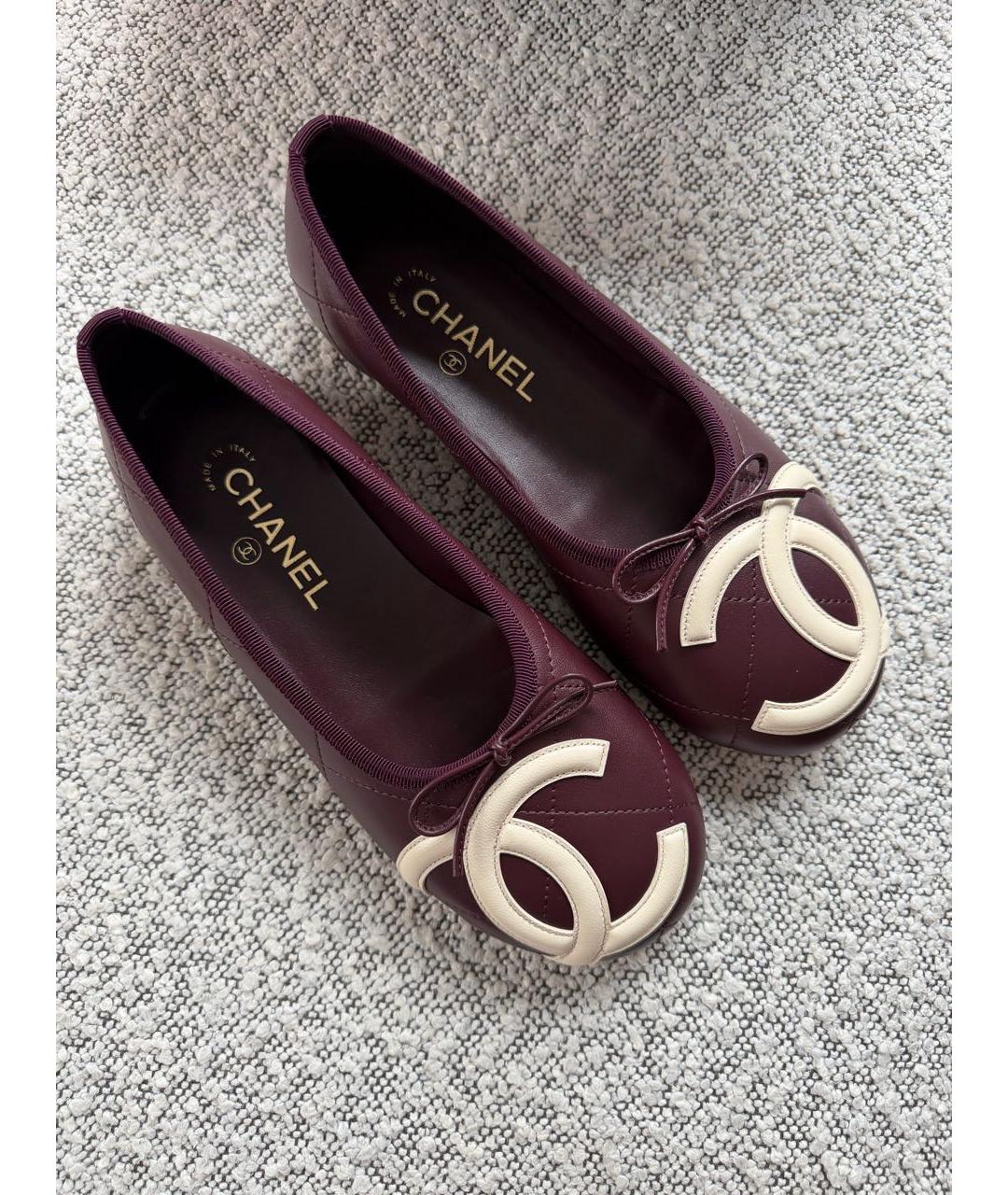 CHANEL Бордовые кожаные балетки, фото 3