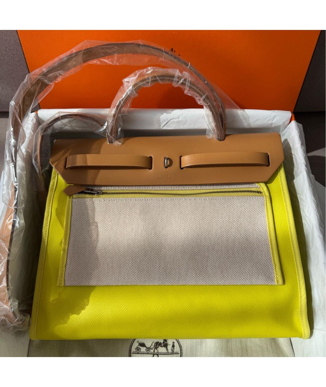 HERMES Желтая тканевая сумка через плечо, фото 3
