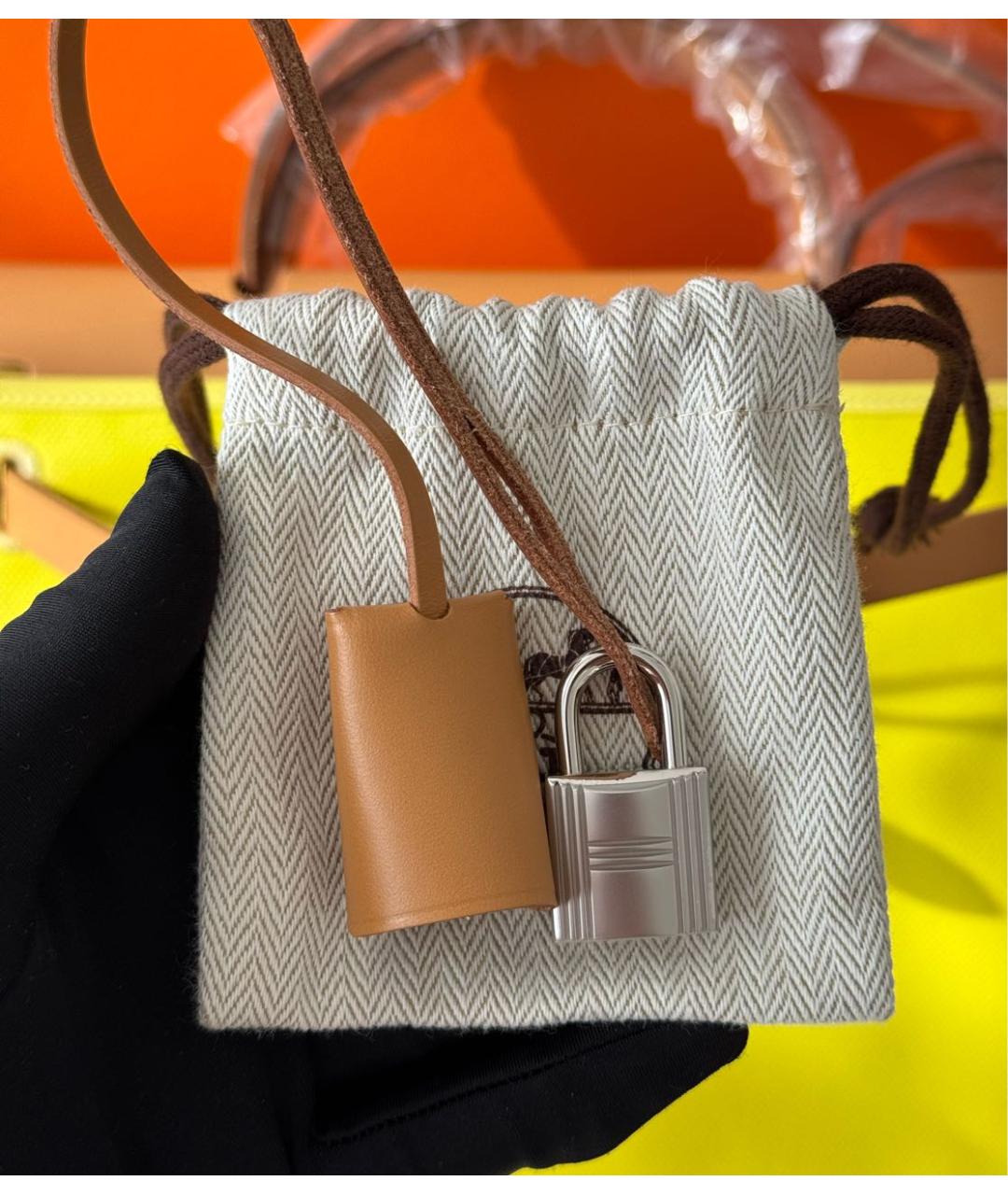 HERMES Желтая тканевая сумка через плечо, фото 8