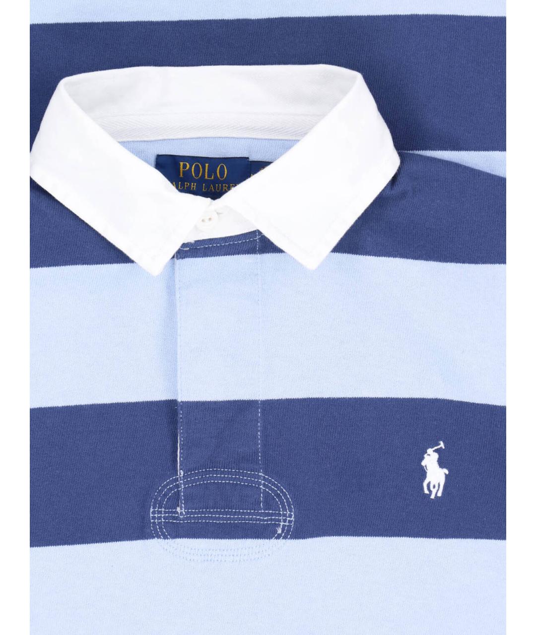 POLO RALPH LAUREN Синее хлопковое поло с длинным рукавом, фото 3