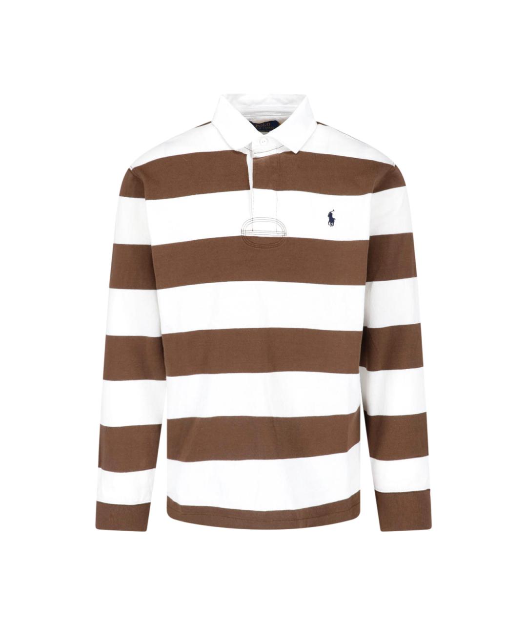 POLO RALPH LAUREN Коричневое хлопковое поло с длинным рукавом, фото 1