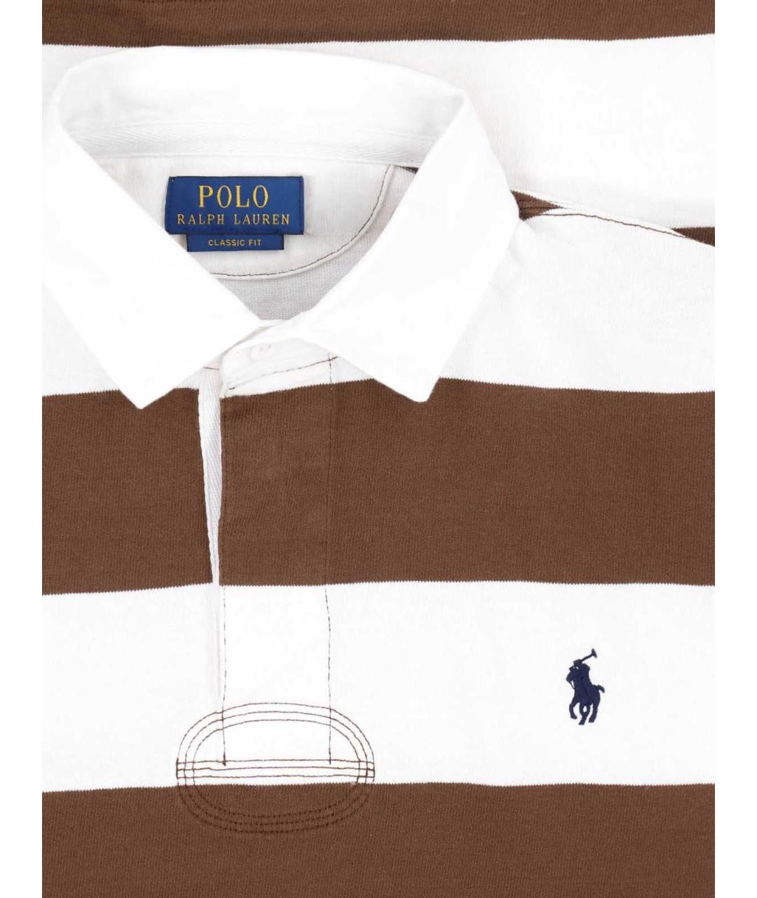 POLO RALPH LAUREN Коричневое хлопковое поло с длинным рукавом, фото 3