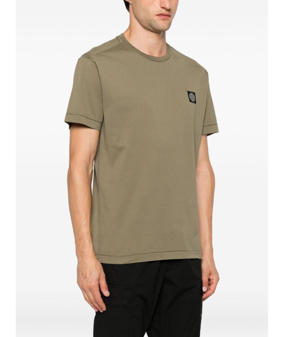 STONE ISLAND Хаки хлопковая футболка, фото 5