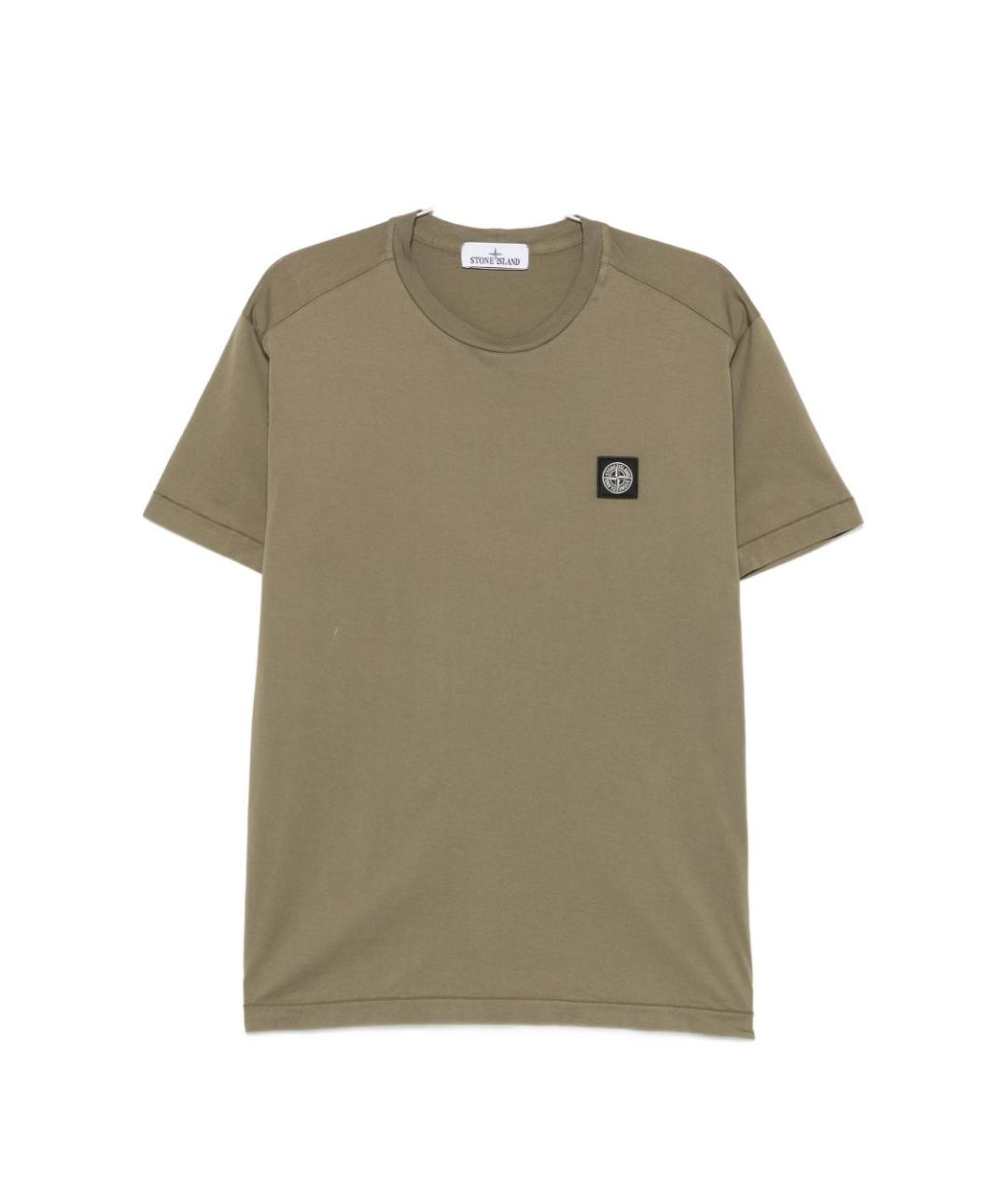 STONE ISLAND Хаки хлопковая футболка, фото 1