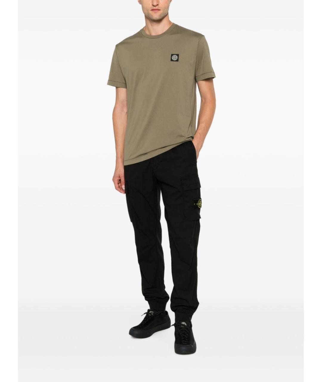 STONE ISLAND Хаки хлопковая футболка, фото 3