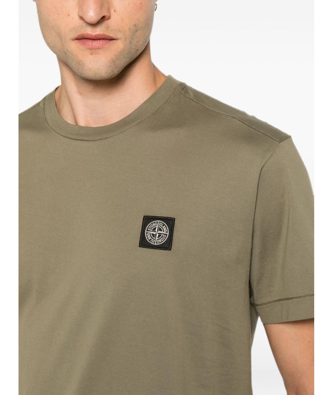 STONE ISLAND Хаки хлопковая футболка, фото 2