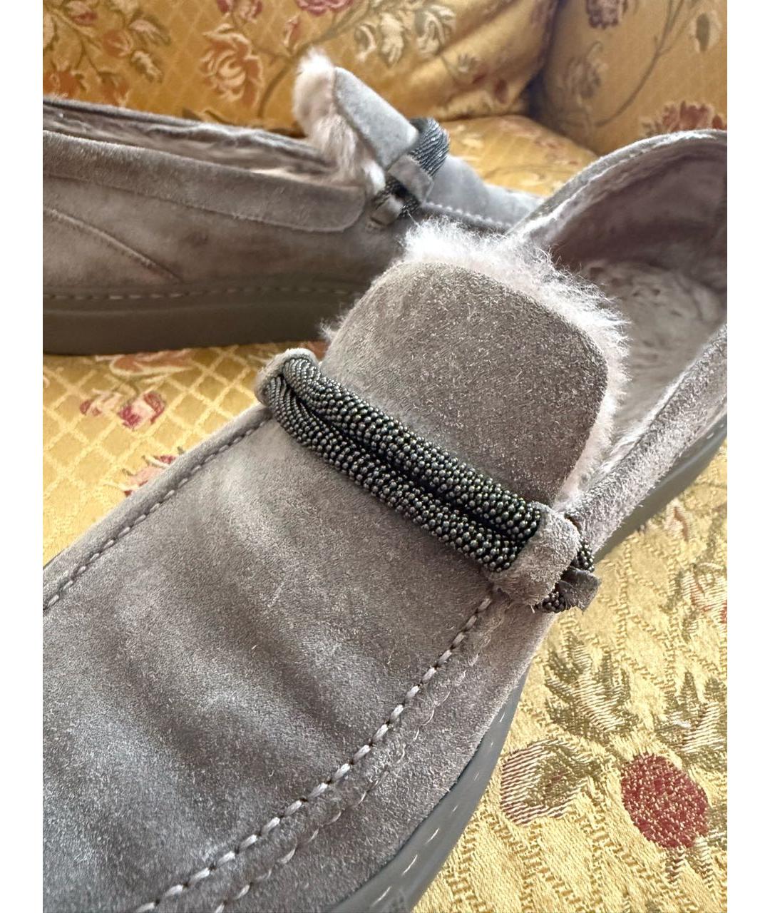 BRUNELLO CUCINELLI Антрацитовые замшевые брогги и оксфорды, фото 4