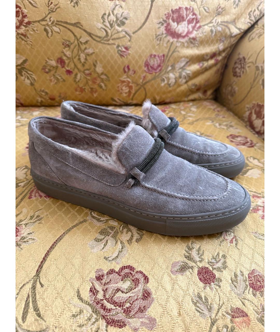BRUNELLO CUCINELLI Антрацитовые замшевые брогги и оксфорды, фото 7