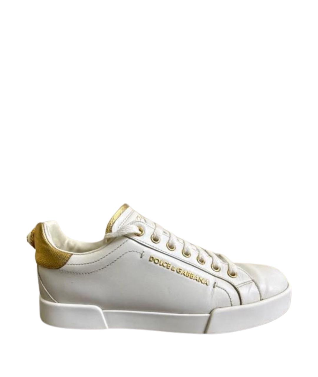 DOLCE&GABBANA Белые кожаные кеды, фото 1