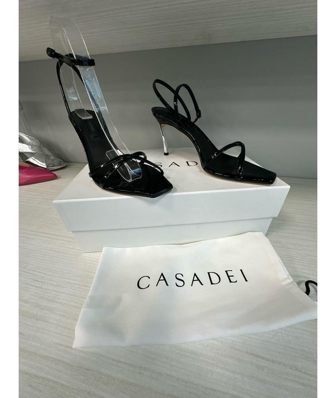 CASADEI Черные босоножки из лакированной кожи, фото 5