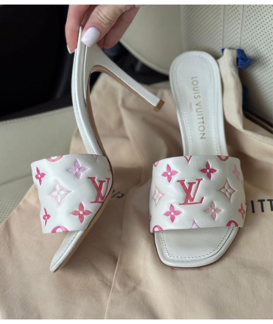 LOUIS VUITTON Белые кожаные мюли, фото 4