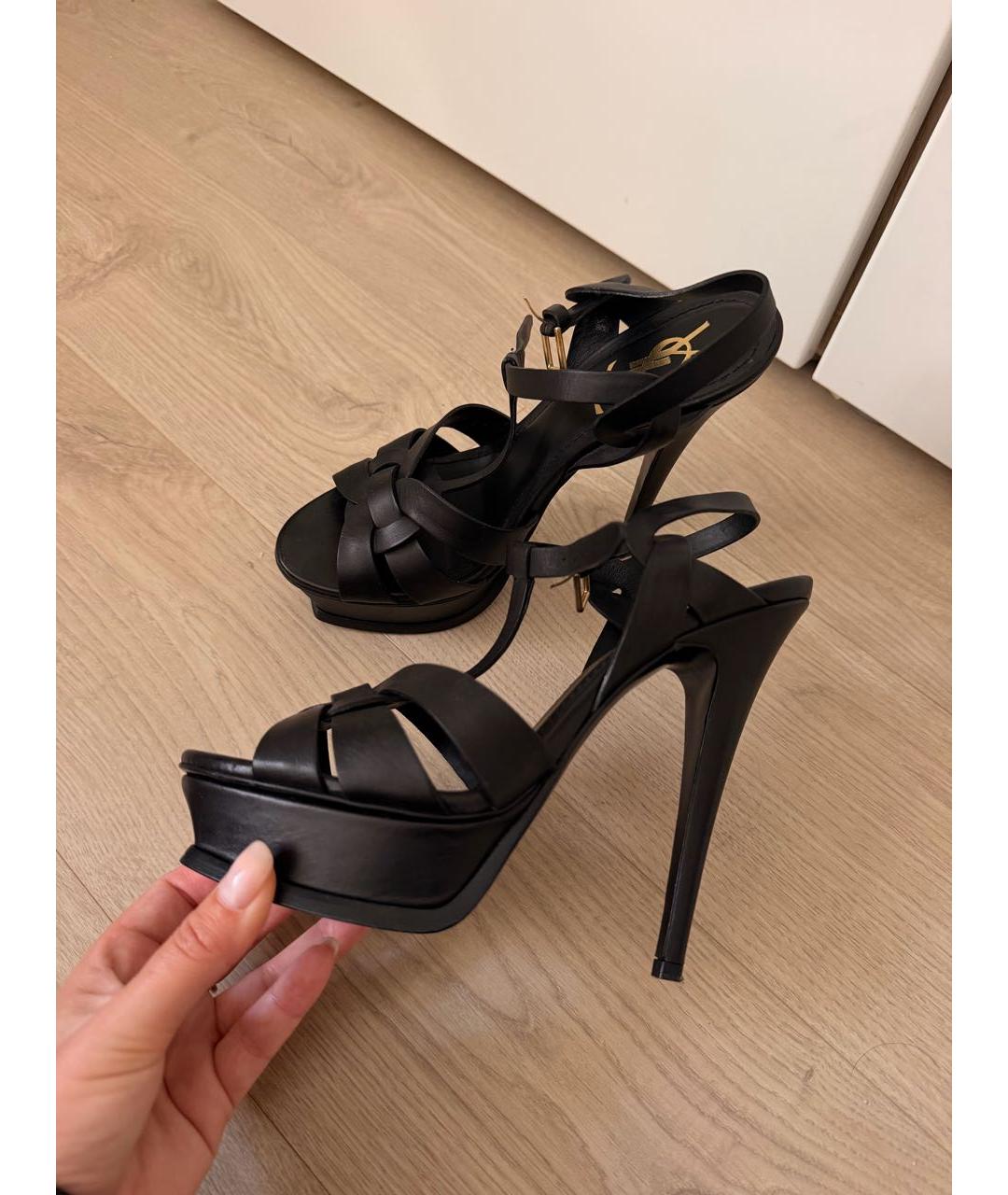 SAINT LAURENT Черные кожаные босоножки, фото 3