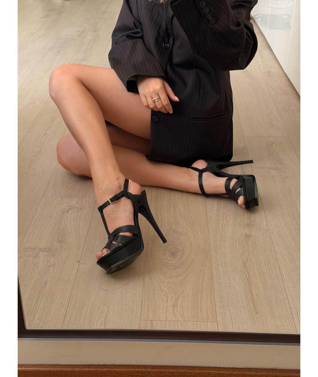 SAINT LAURENT Черные кожаные босоножки, фото 5