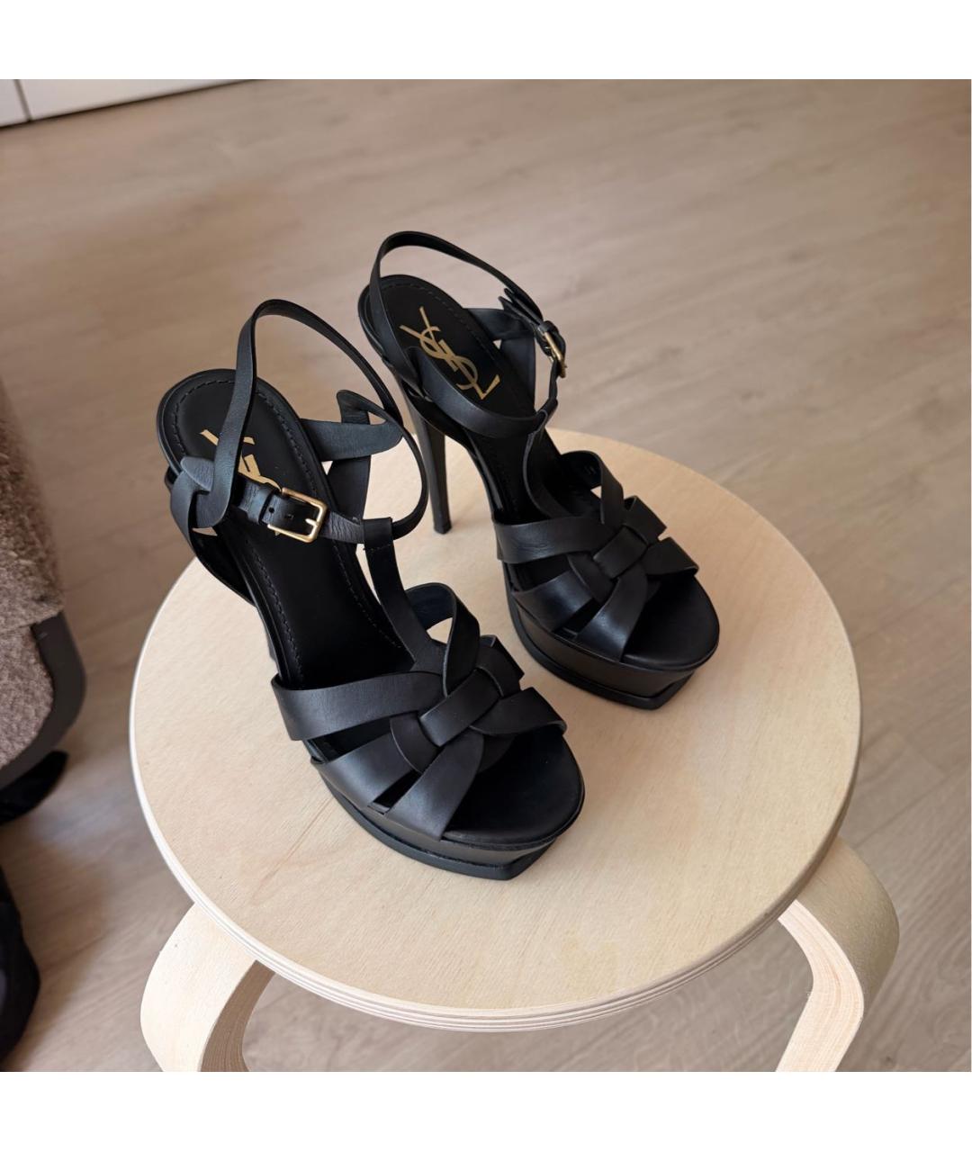 SAINT LAURENT Черные кожаные босоножки, фото 2