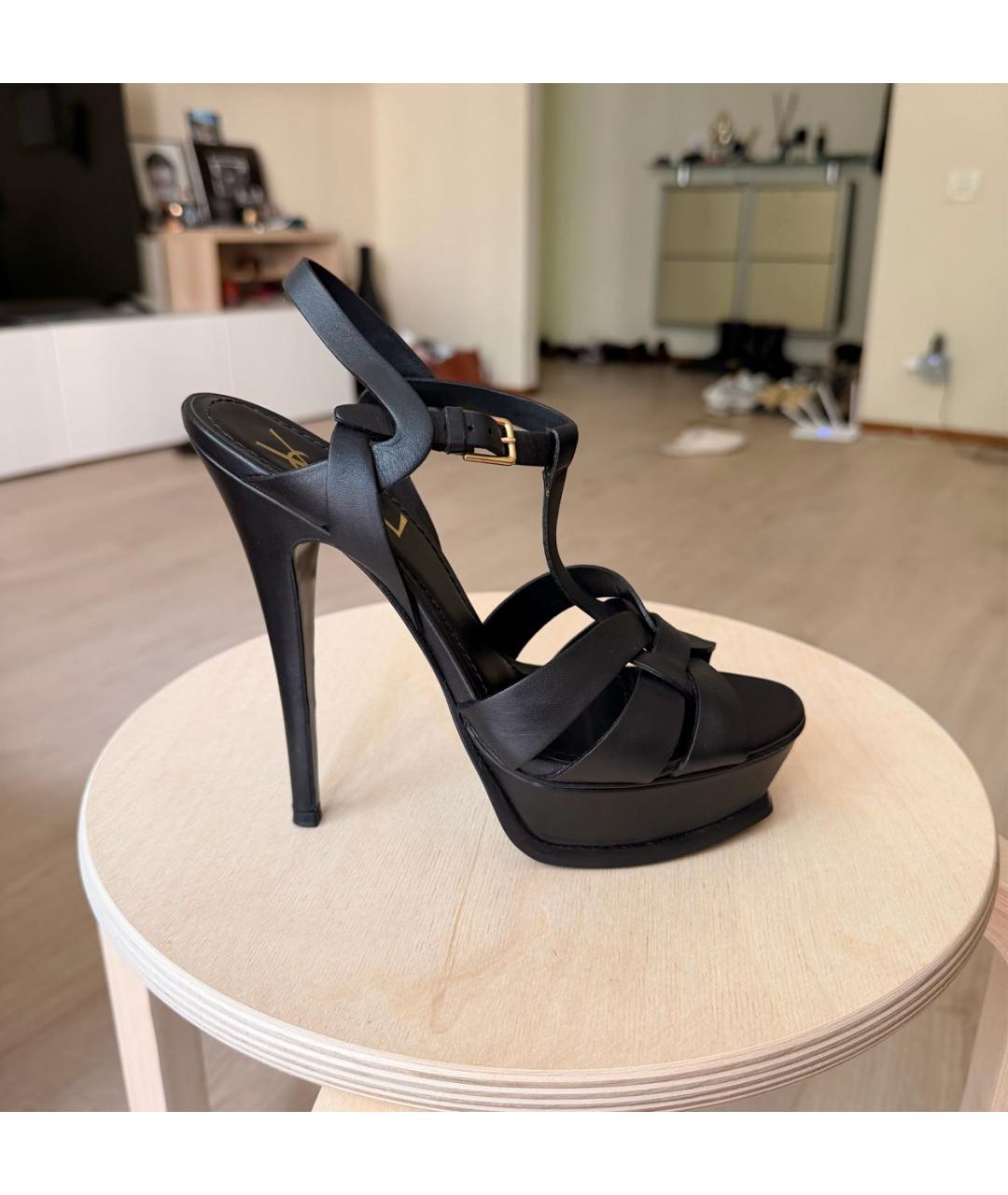 SAINT LAURENT Черные кожаные босоножки, фото 7